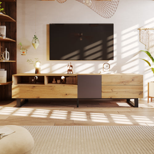 Industrieel TV Meubel 180 cm – Houtlook met Zwart Stalen Frame