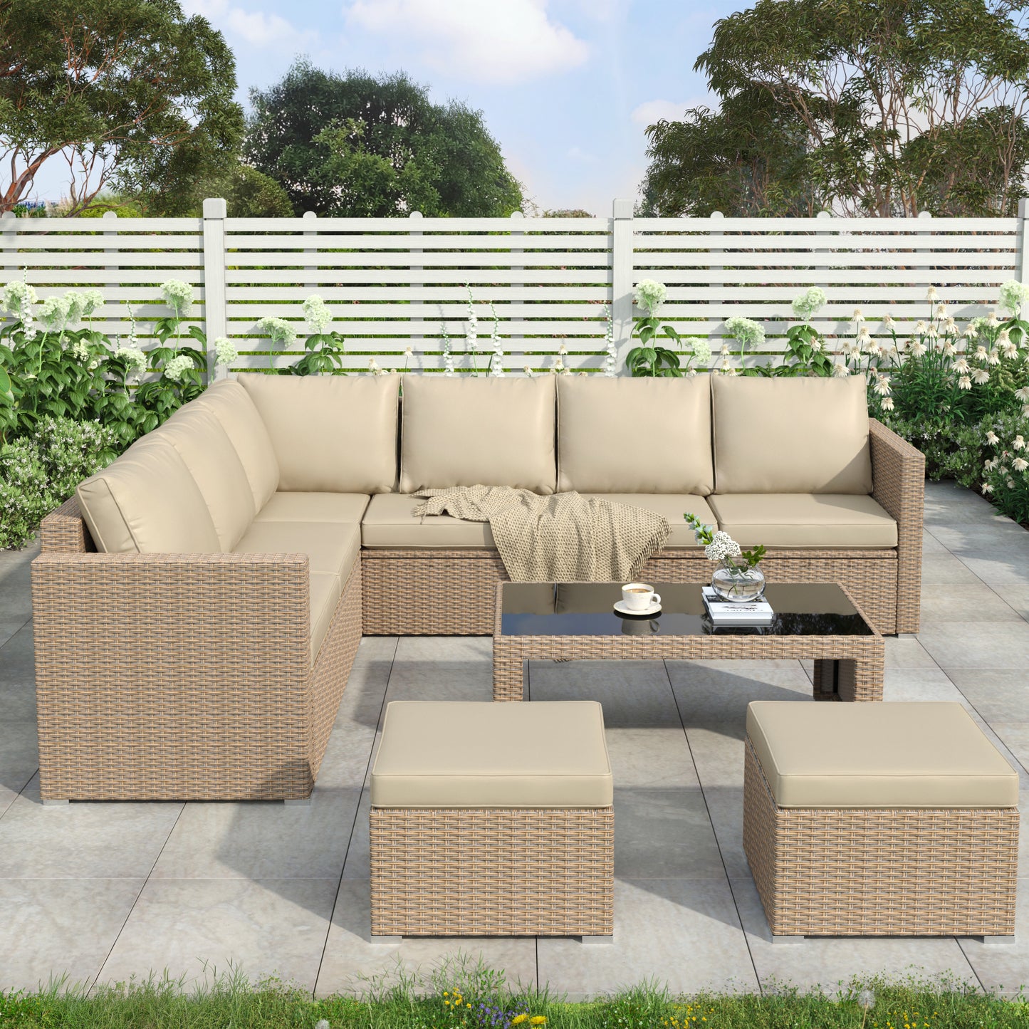 Luxe Rattan Hoek Loungeset 8 Personen