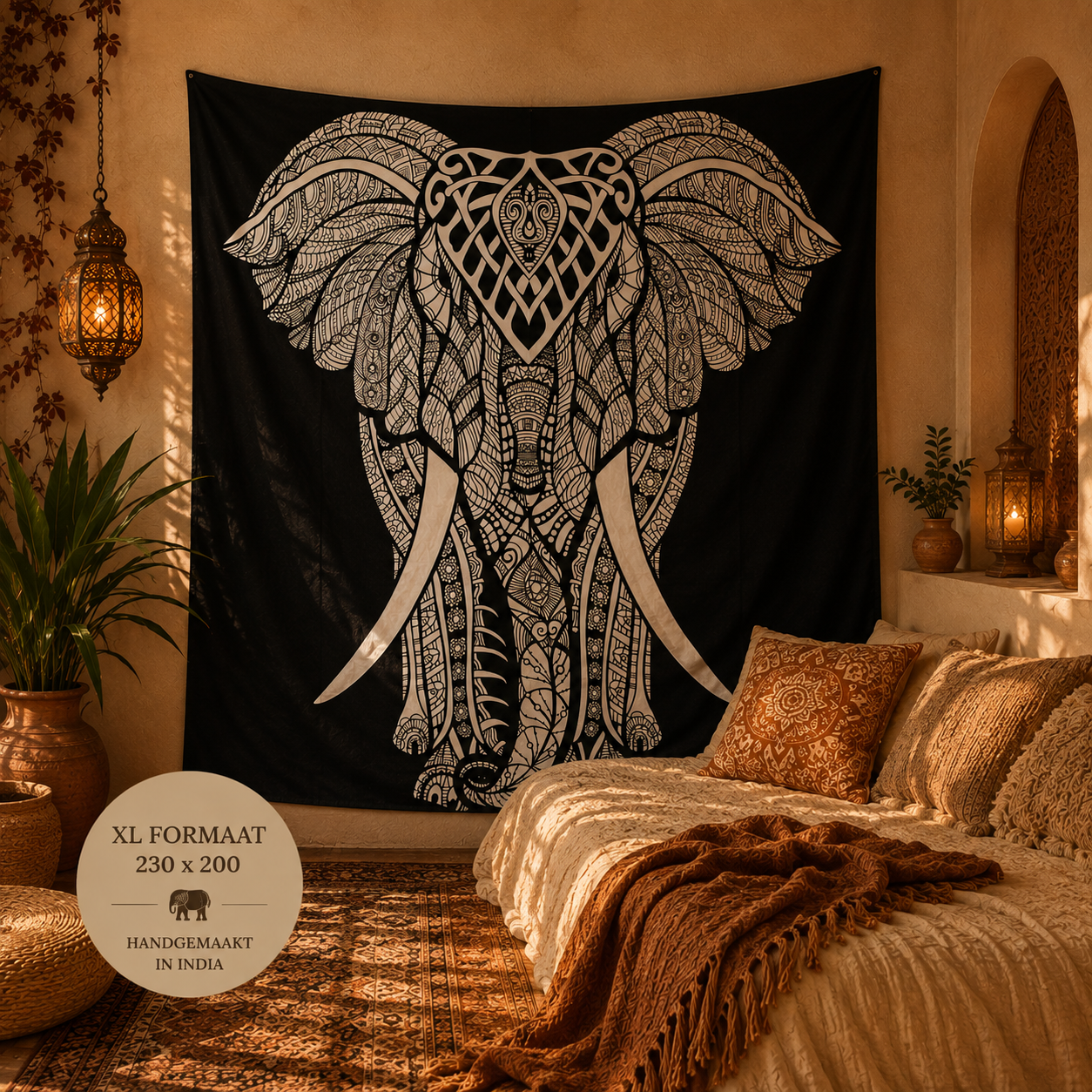 Bohemian Wandkleed Olifant XL – Handgemaakt in India