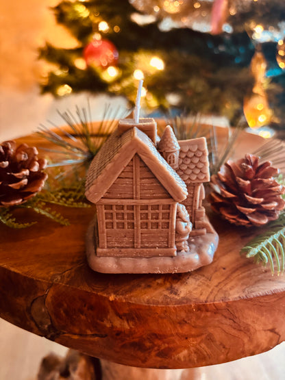 Luxe Handgemaakte Kerst Kaarsenset - Boom & Huisje in Cadeaubox