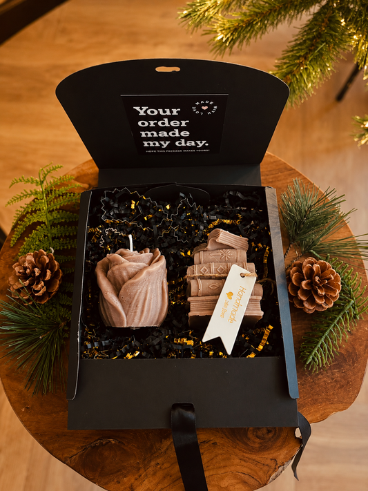 Handgemaakte Kaarsen Cadeauset - Roos & Boeken