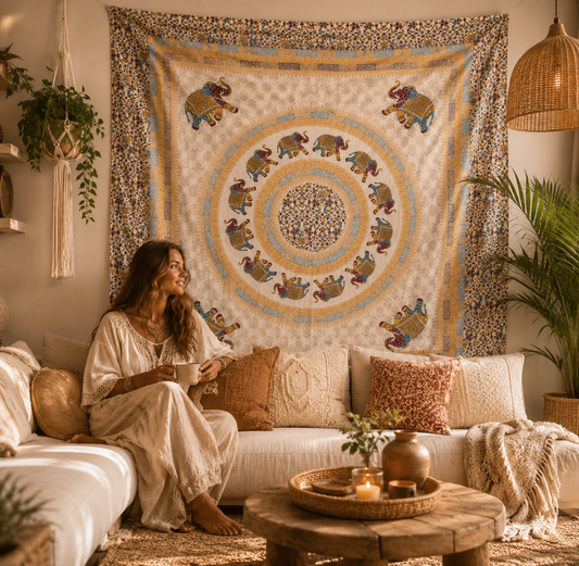 Bohemian Wandkleed Olifanten Mandala XL