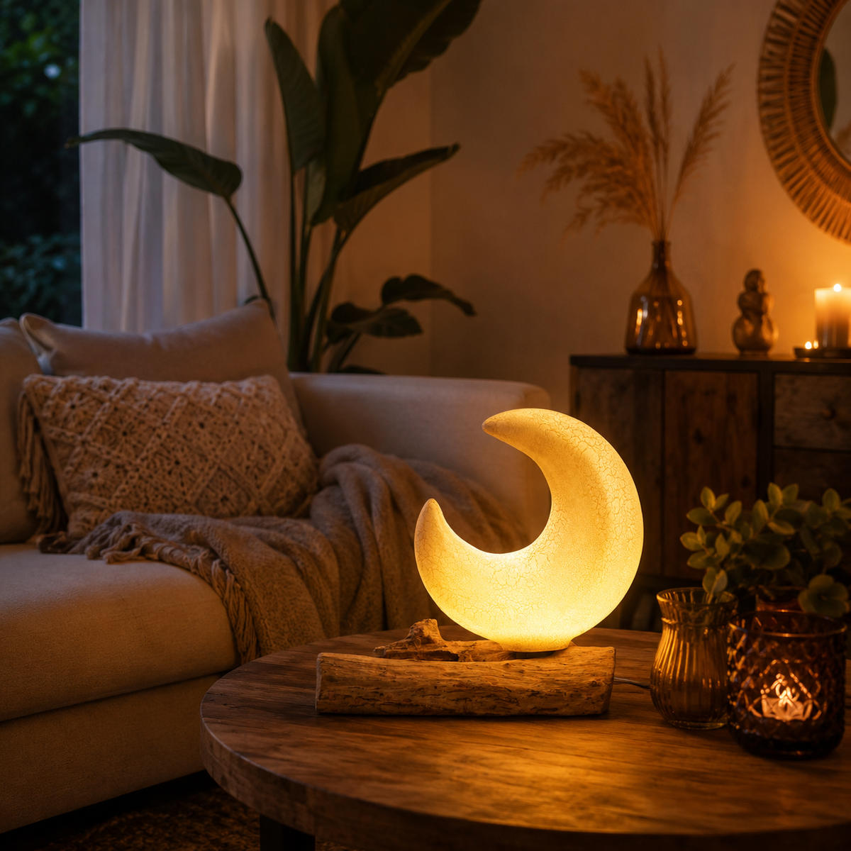 Lámpara ambiental de media luna - Madera flotante