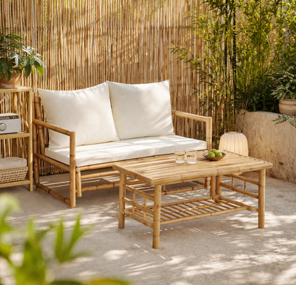 Bamboe Loungeset 2-Delig met Kussens en Tafel