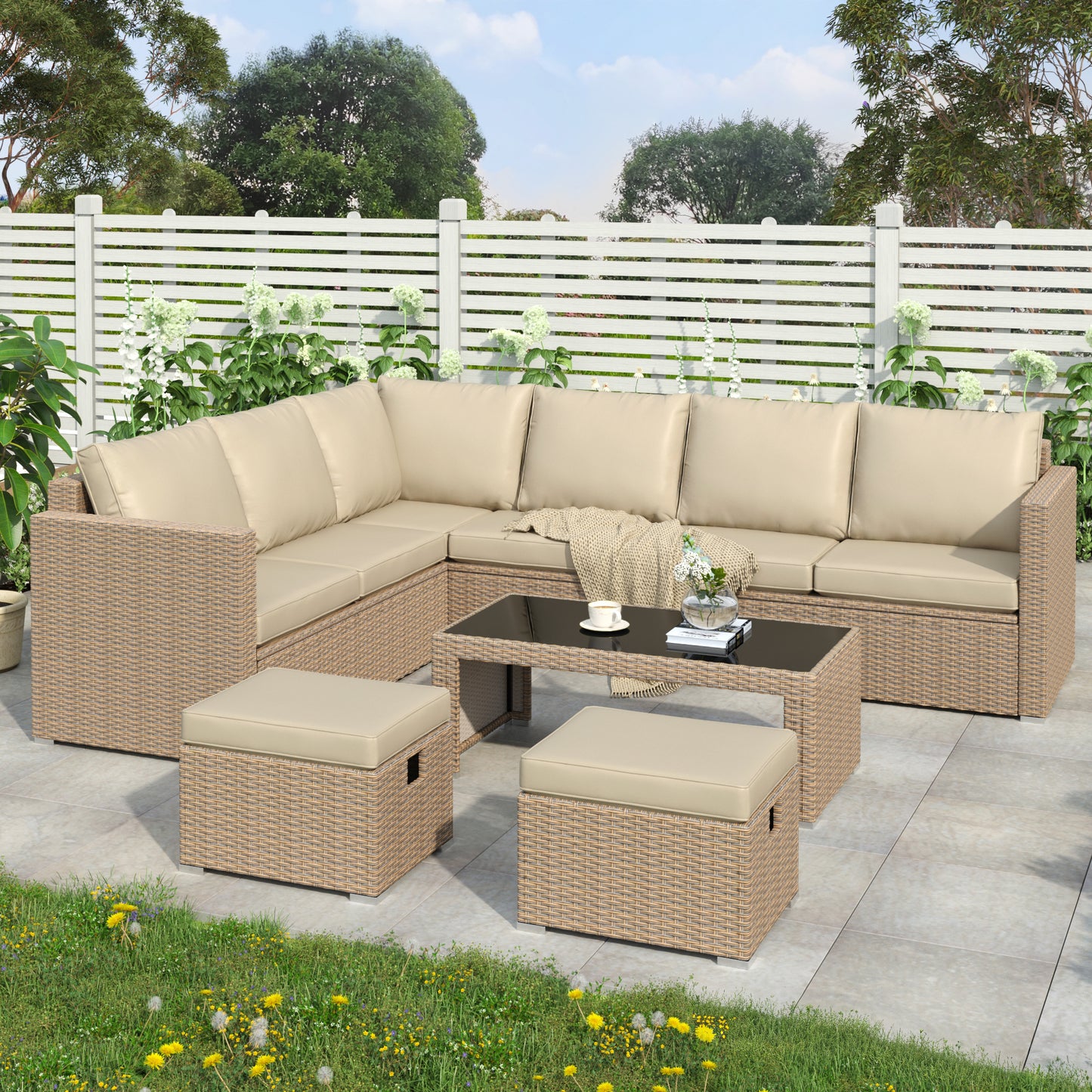 Luxe Rattan Hoek Loungeset 8 Personen