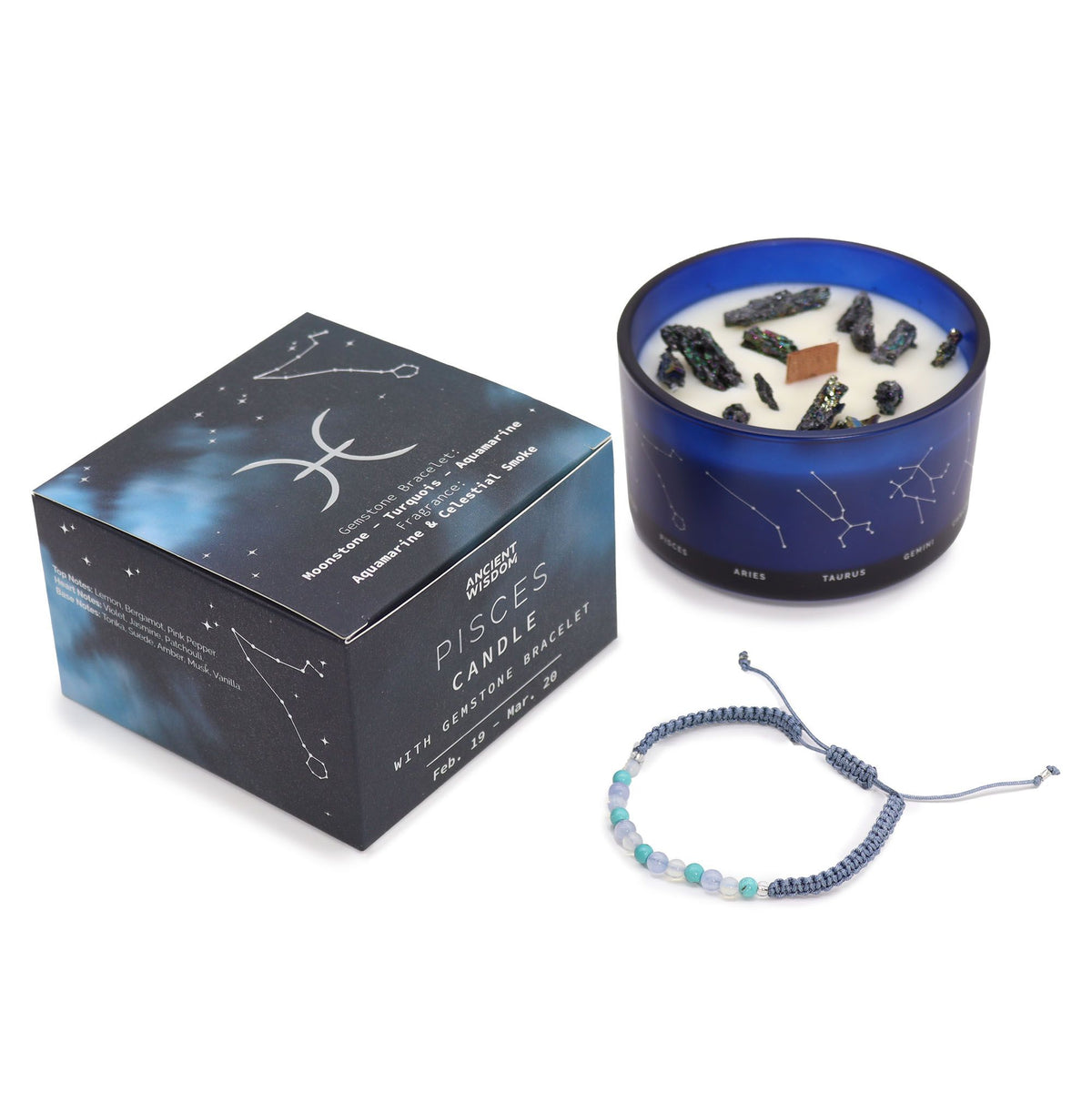 Sterrenbeeld Kaars + Edelsteenarmband – Vissen