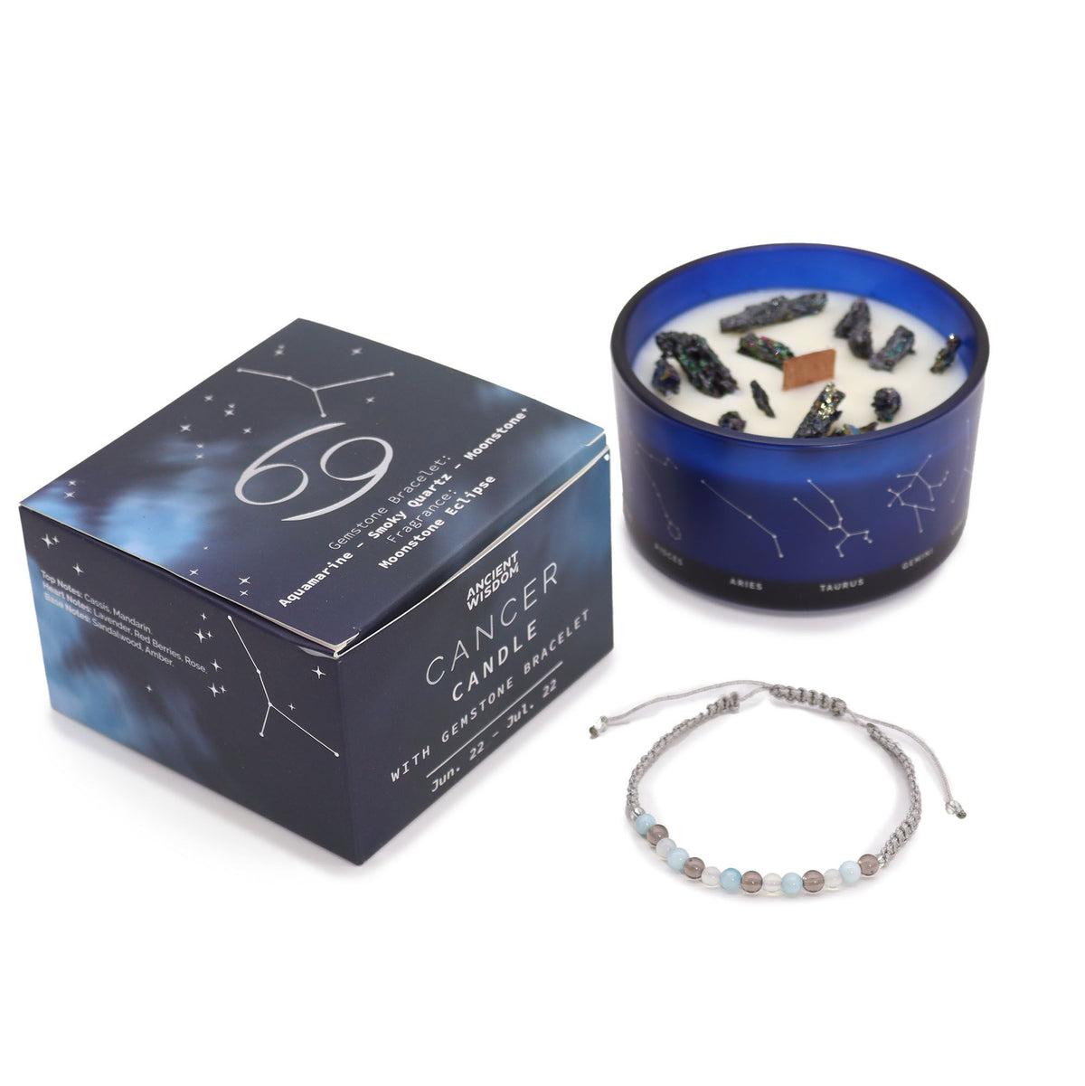 Sterrenbeeld Kaars + Edelsteenarmband – Kreeft